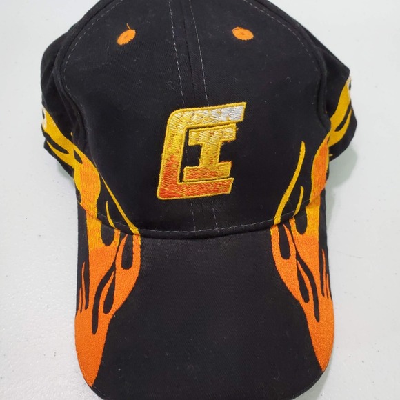 Otto Hat Black OS Orange Yellow Flames Embroider Adjustable Straps - Picture 3 of 6